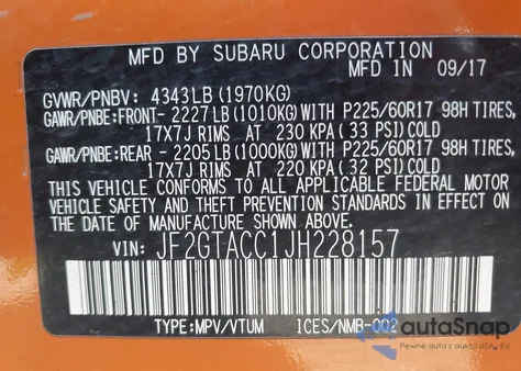 2018 Subaru Crosstrek 2.0I Premium из США, поврежденный, VIN JF2GTACC1JH228157